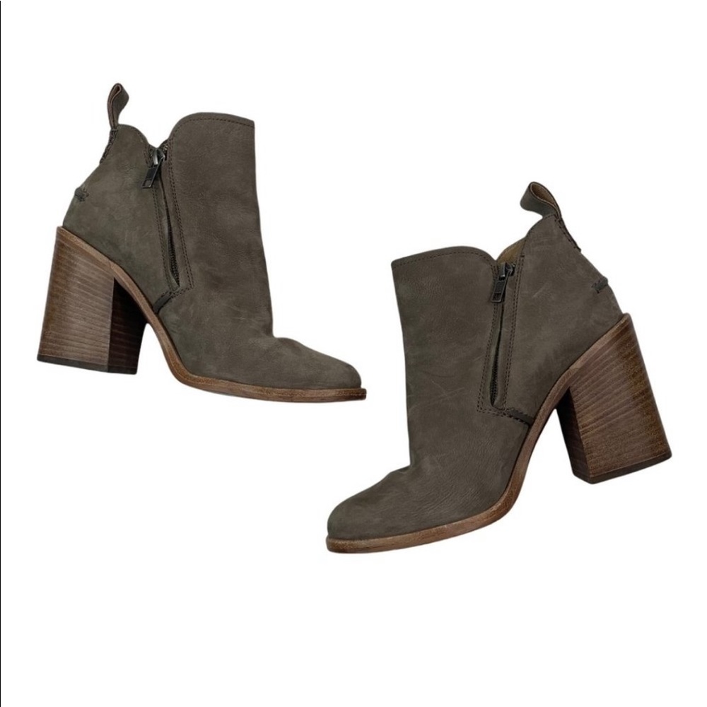 UGG Suede Block Heeled Ankle Boots Beige/Gray Women's Size 7
